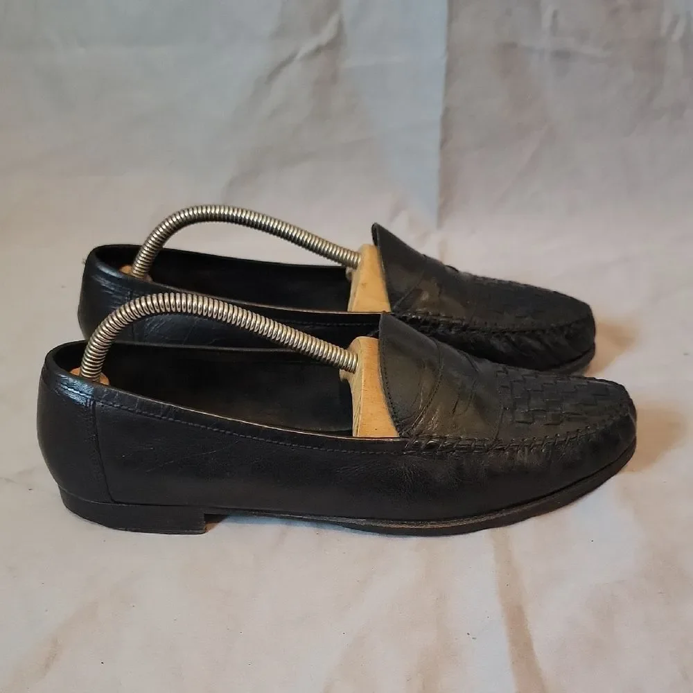 Allen Edmonds Black Leather Slip-On Loafers with Woven 9.5 D Barbados
